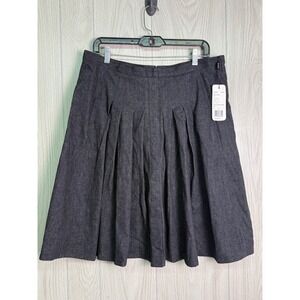 AKRIS Black Denim Pleated Midi Skirt Size 12